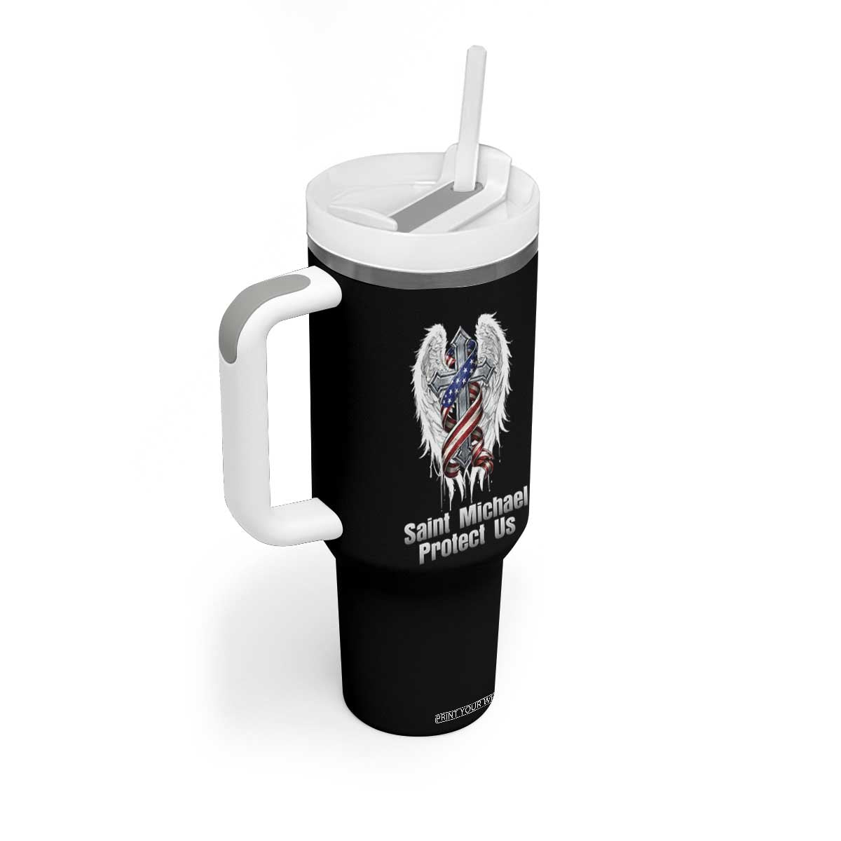 Saint Michael Protect Us American Christian Heritage Tumbler With Handle Catholic Faith Gift