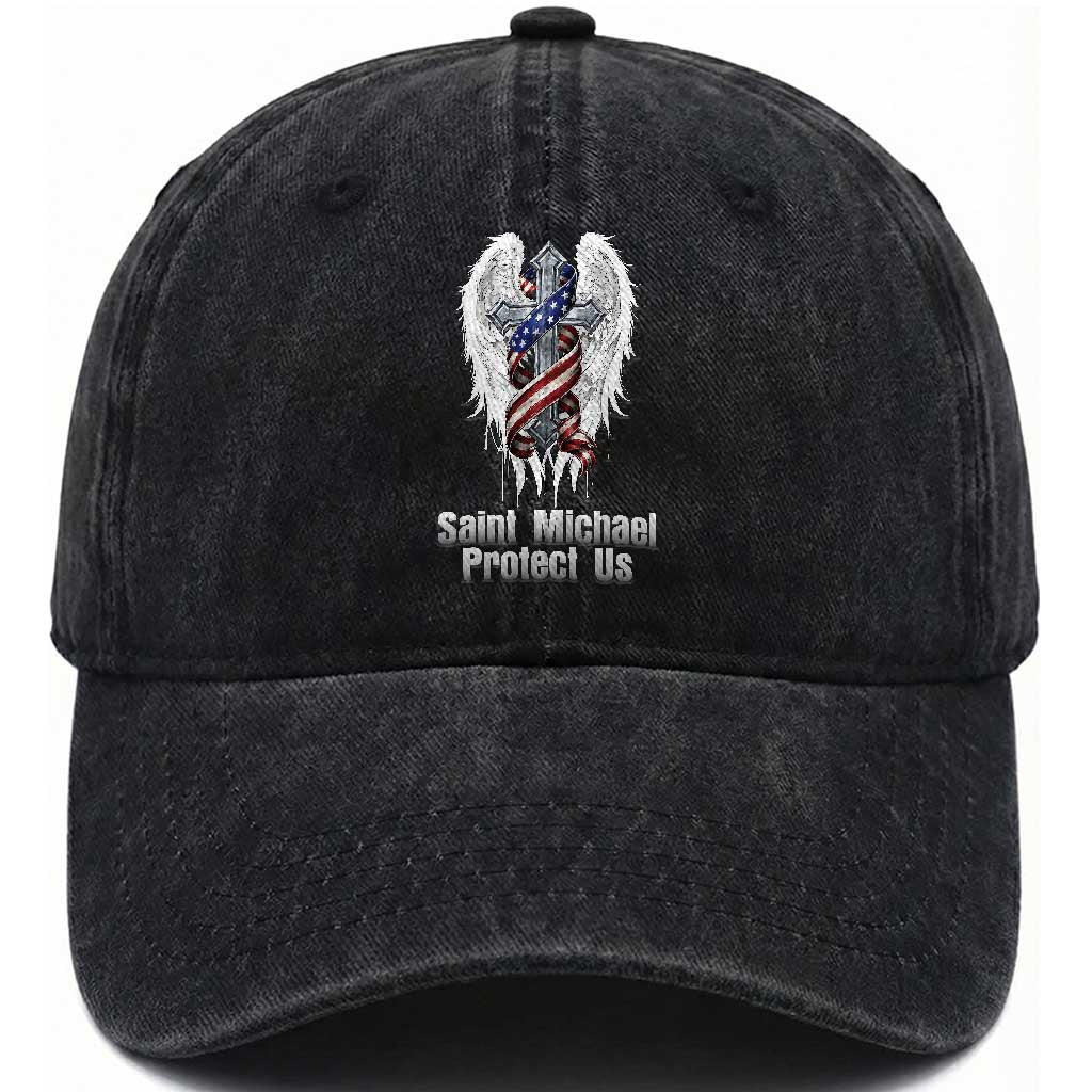 Saint Michael Protect Us American Christian Heritage Washed Cotton Baseball Cap Catholic Faith Gift