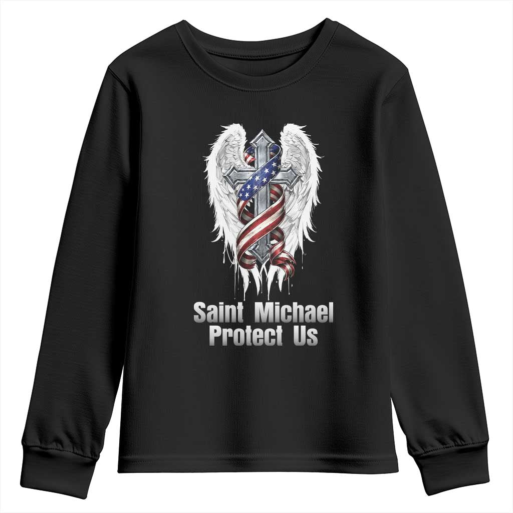 Saint Michael Protect Us American Christian Heritage Youth Sweatshirt Catholic Faith Gift TS12 Black Print Your Wear