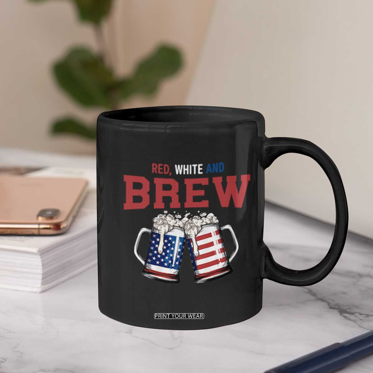 American Flag Beer Lover Coffee Mug Red White And Brew