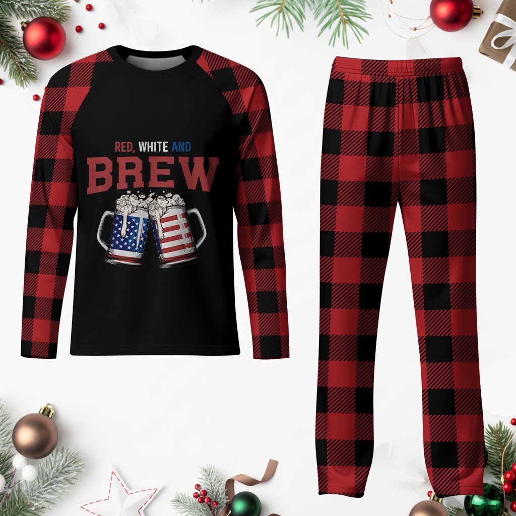 American Flag Beer Lover Plaid Pajama Set Red White And Brew