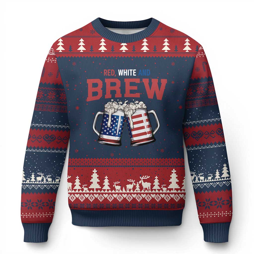 American Flag Beer Lover Ugly Christmas Sweater Red White And Brew