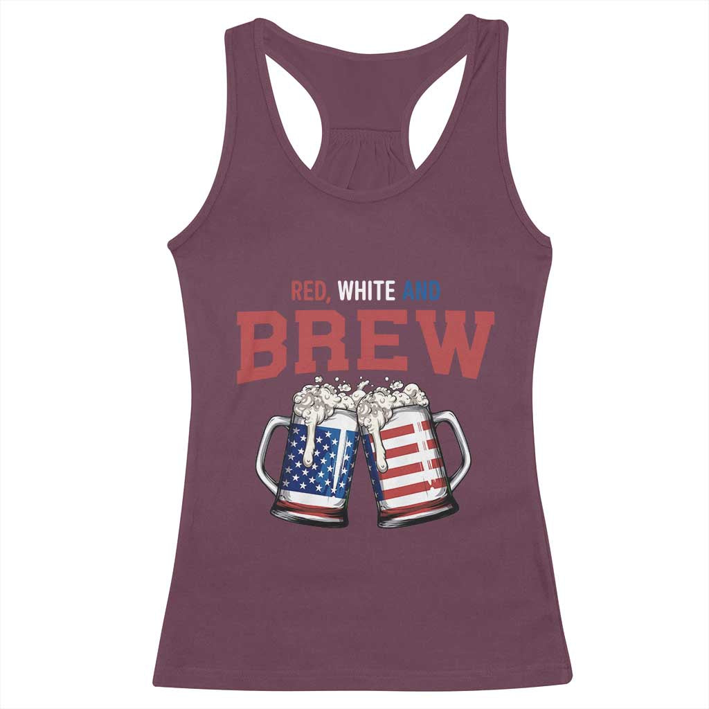American Flag Beer Lover Racerback Tank Top Red White And Brew