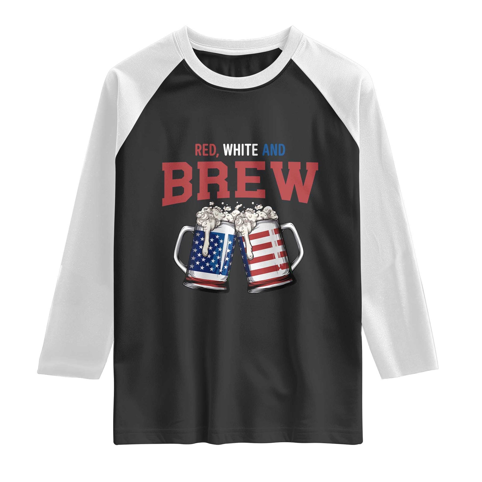 American Flag Beer Lover Raglan Shirt Red White And Brew TS12 Black White Print Your Wear