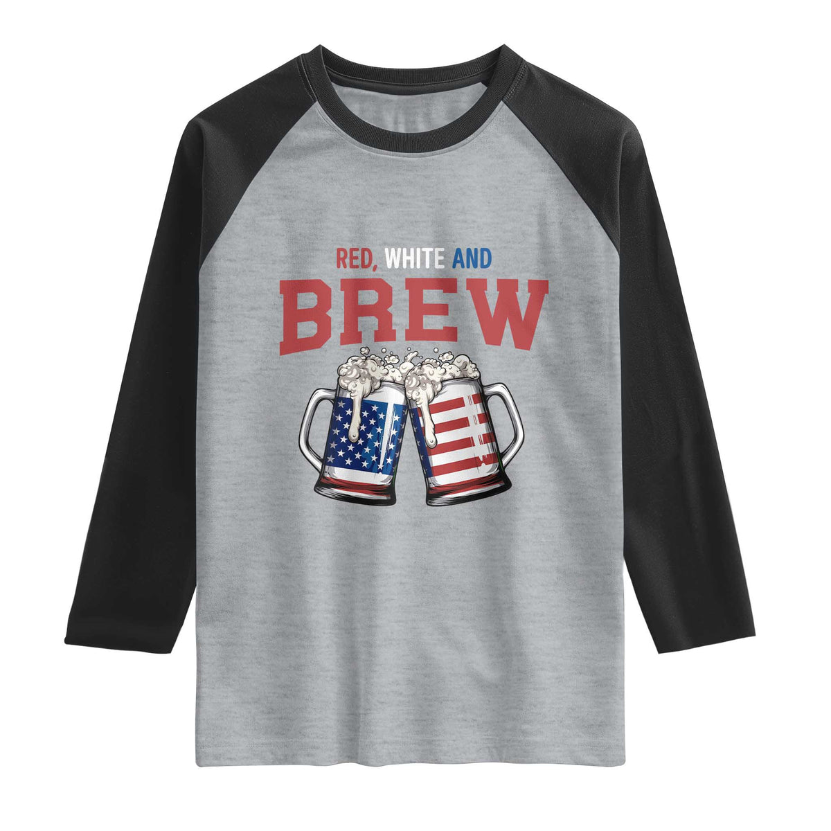 American Flag Beer Lover Raglan Shirt Red White And Brew TS12 Heather Gray Black Print Your Wear