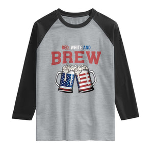 American Flag Beer Lover Raglan Shirt Red White And Brew TS12 Heather Gray Black Print Your Wear