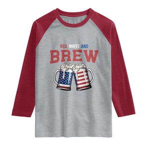 American Flag Beer Lover Raglan Shirt Red White And Brew TS12 Heather Gray Heather Red Print Your Wear