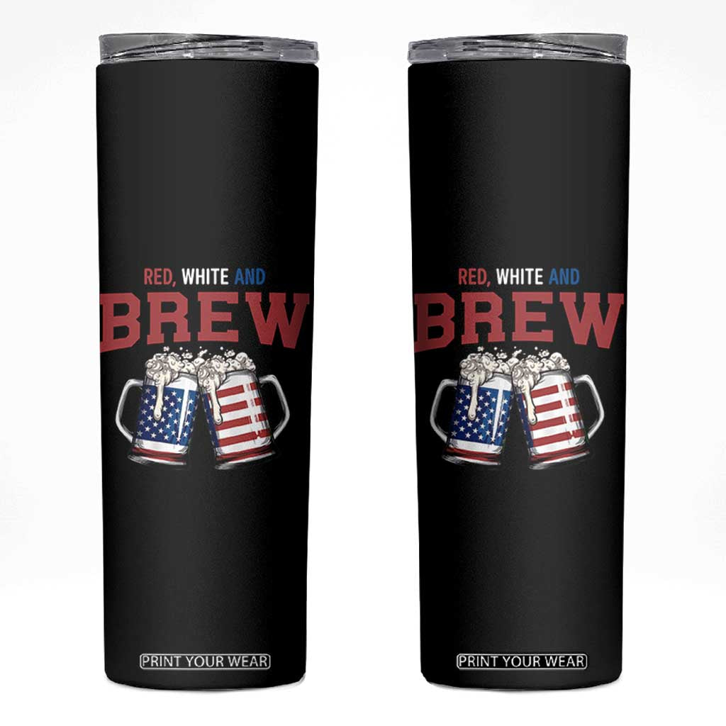 American Flag Beer Lover Skinny Tumbler Red White And Brew