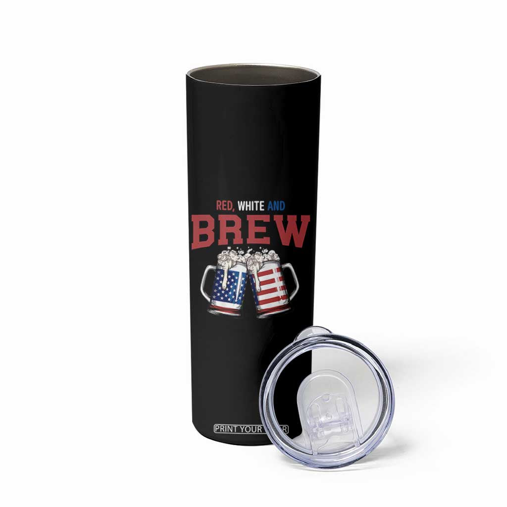 American Flag Beer Lover Skinny Tumbler Red White And Brew
