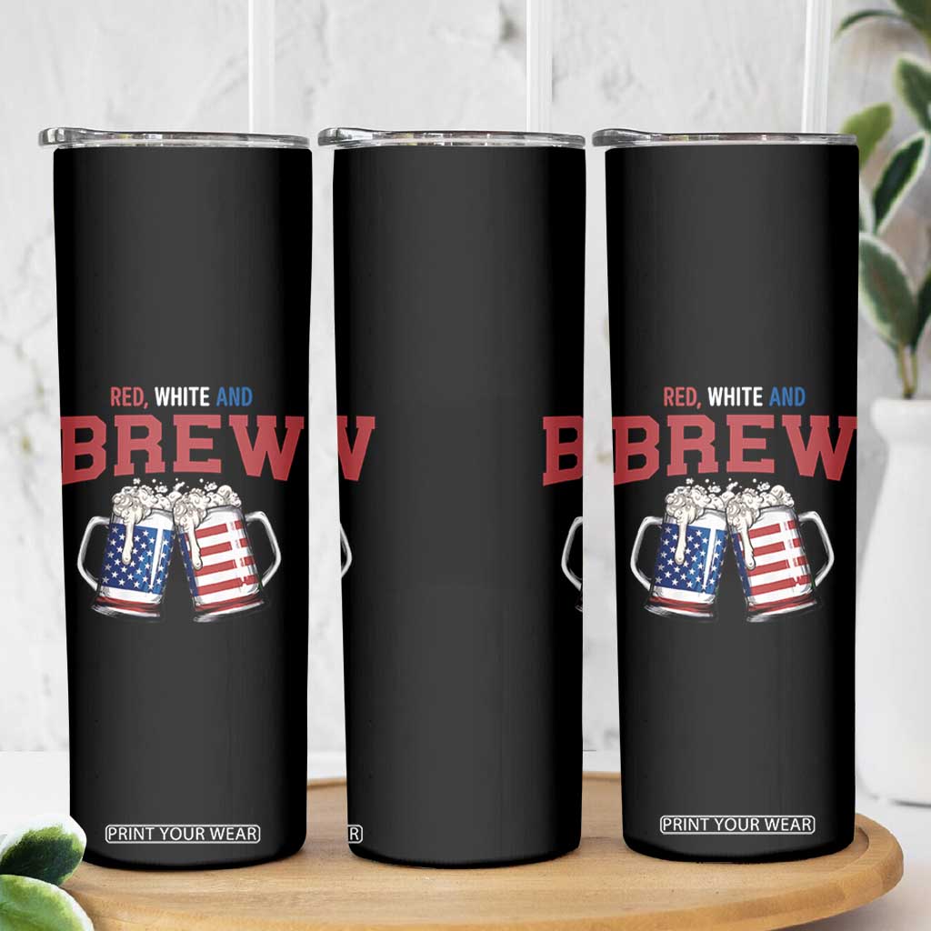 American Flag Beer Lover Skinny Tumbler Red White And Brew