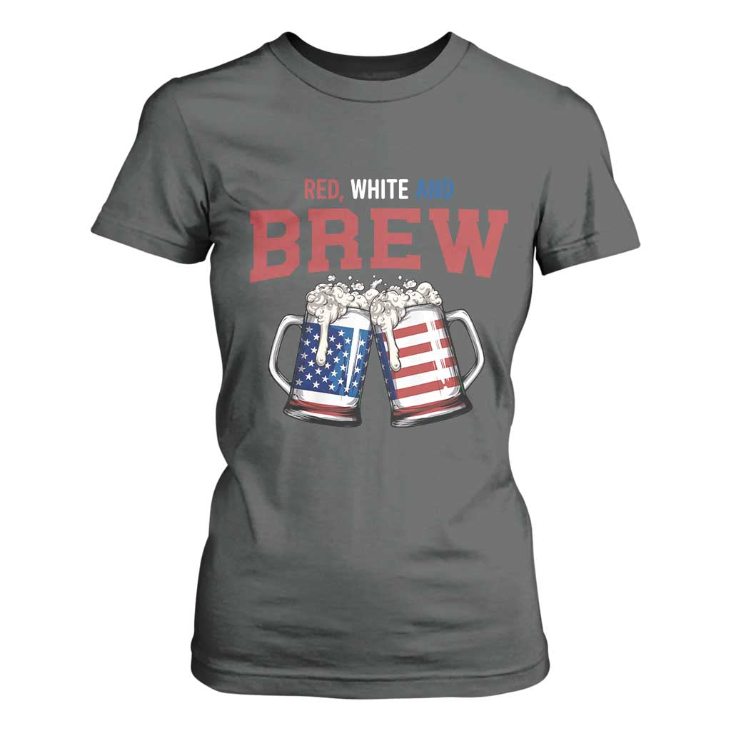 American Flag Beer Lover T Shirt For Women Red White And Brew TS12 Dark Heather Print Your Wear