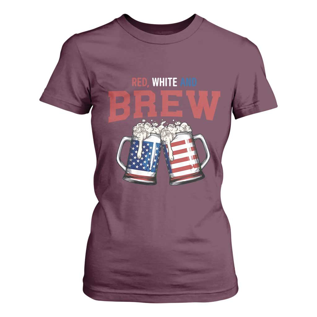 American Flag Beer Lover T Shirt For Women Red White And Brew TS12 Maroon Print Your Wear