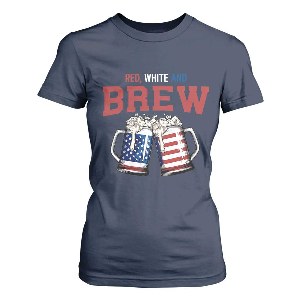 American Flag Beer Lover T Shirt For Women Red White And Brew TS12 Navy Print Your Wear