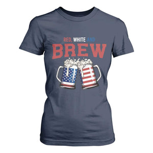 American Flag Beer Lover T Shirt For Women Red White And Brew TS12 Navy Print Your Wear