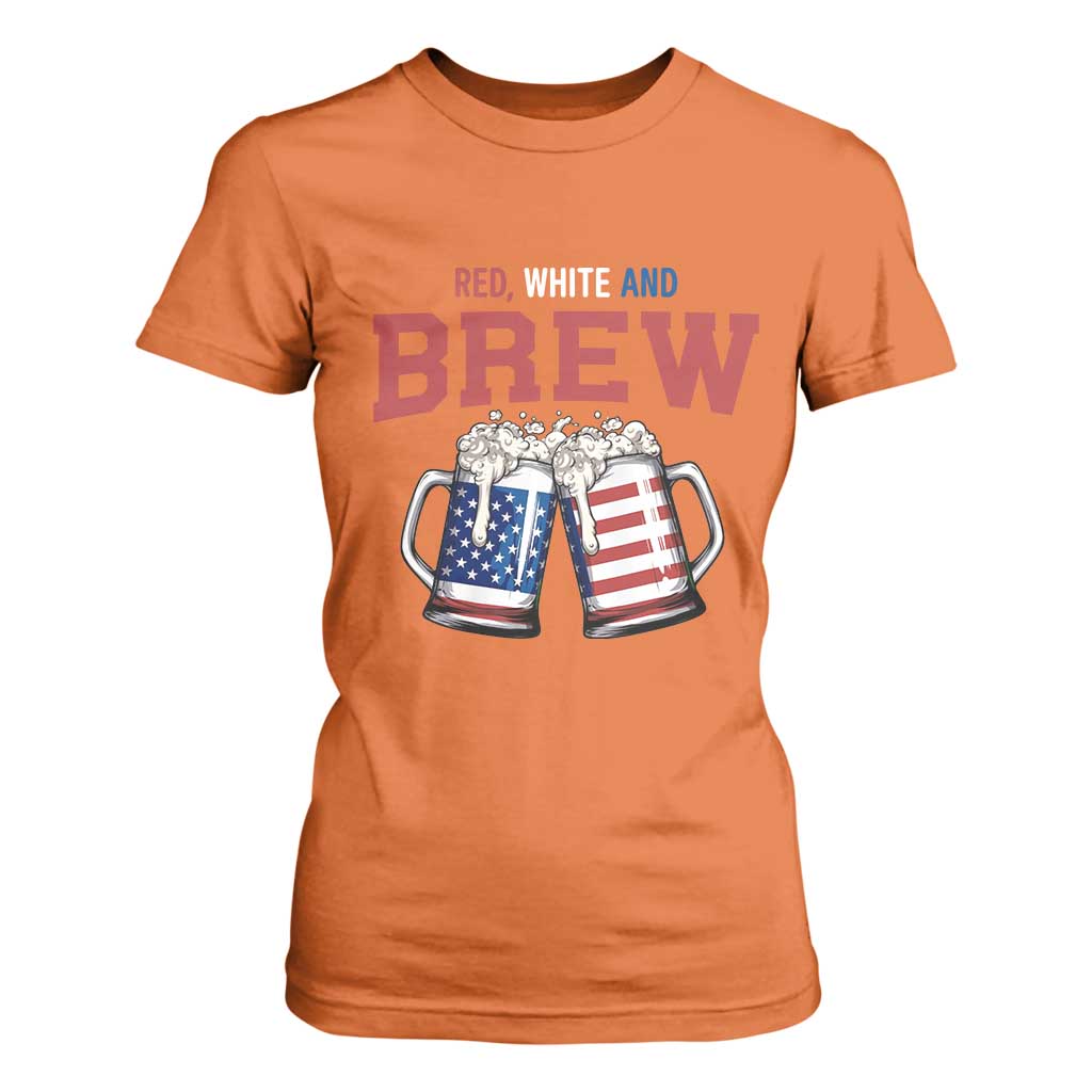American Flag Beer Lover T Shirt For Women Red White And Brew TS12 Orange Print Your Wear