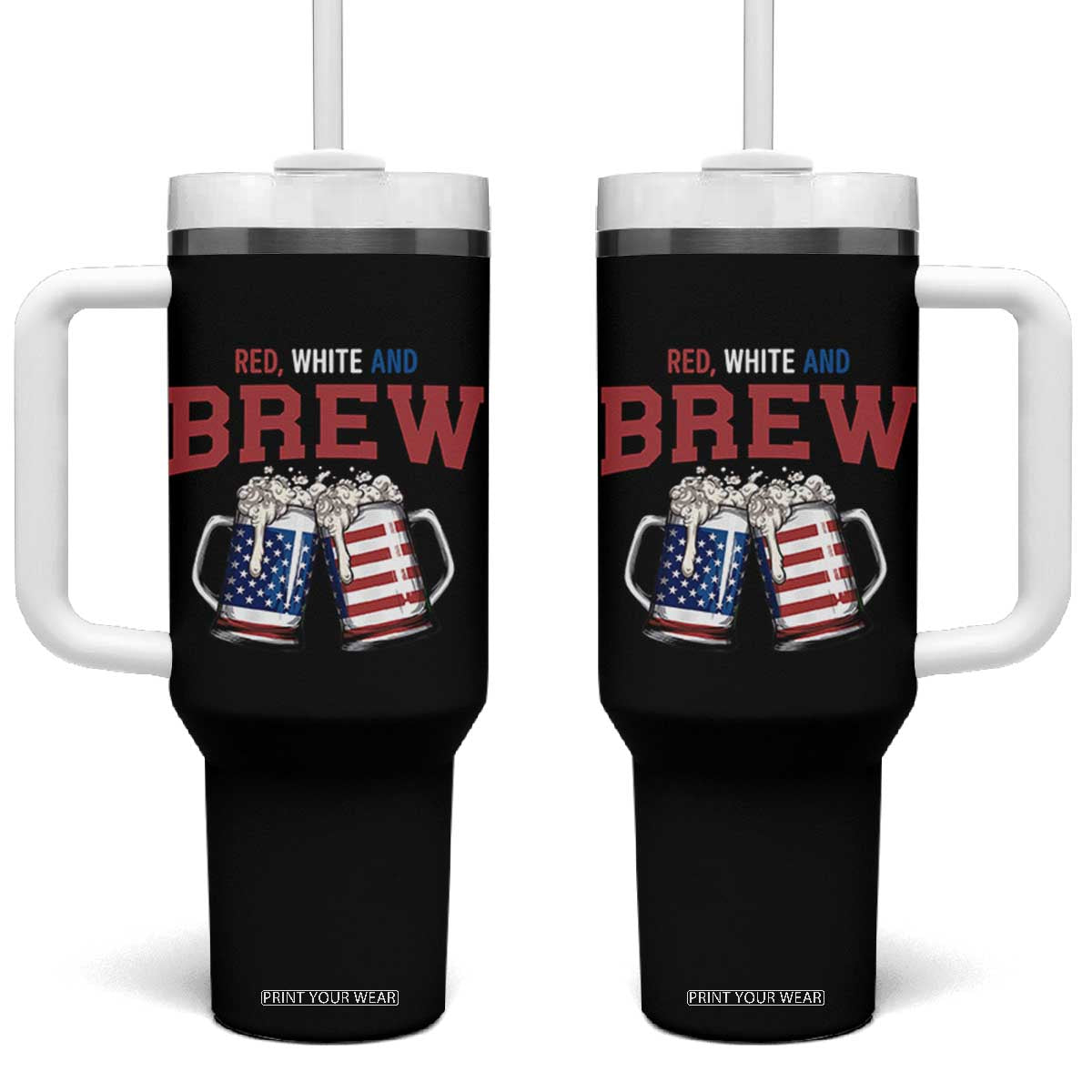 American Flag Beer Lover Tumbler With Handle Red White And Brew TS12 One Size: 40 oz Black Print Your Wear