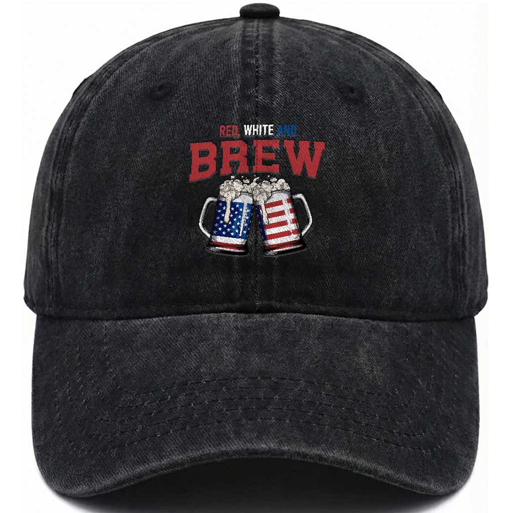 American Flag Beer Lover Washed Cotton Baseball Cap Red White And Brew TS12 Print Your Wear