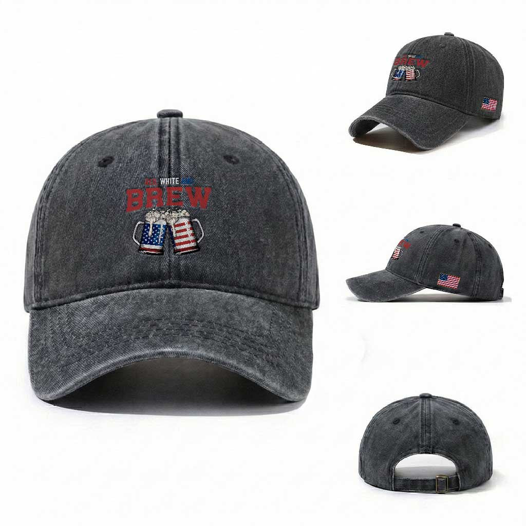 American Flag Beer Lover Washed Cotton Baseball Cap Red White And Brew TS12 Washed Cap Universal Fit Dark Gray Print Your Wear