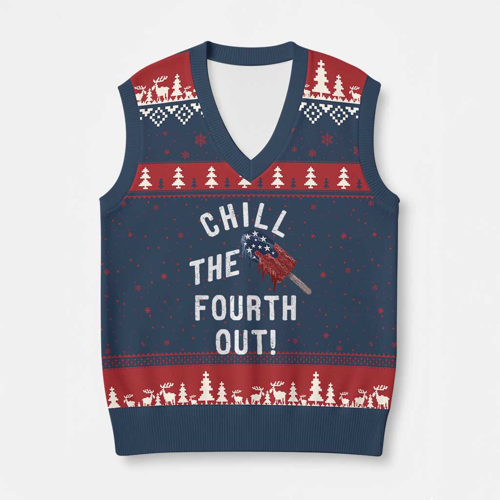 American Flag Popsicle V-Neck Knit Sweater Vest Chill The Fourth Out