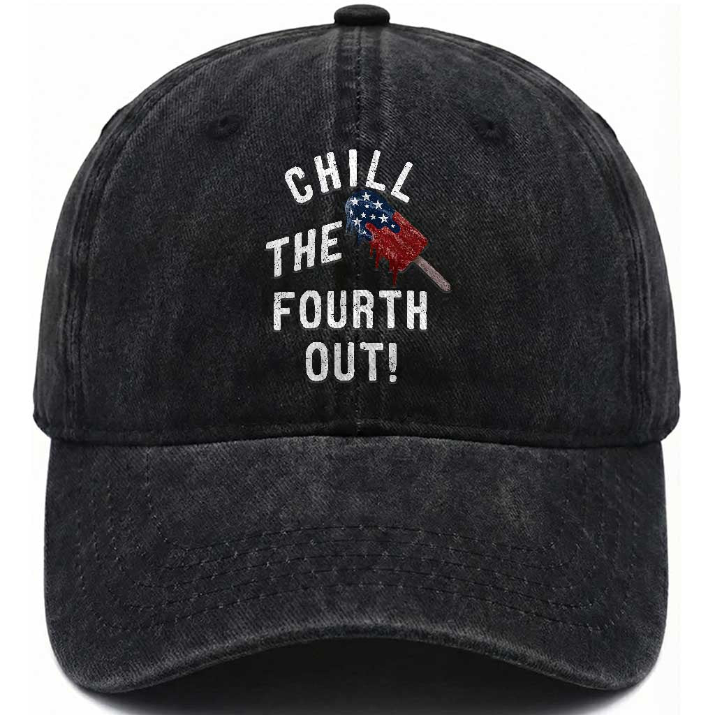 American Flag Popsicle Washed Cotton Baseball Cap Chill The Fourth Out