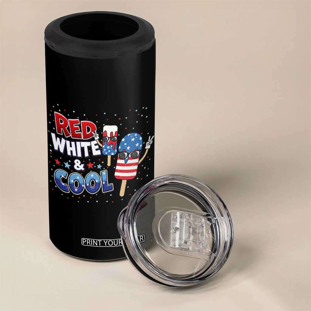 American Flag Popsicle 4 in 1 Can Cooler Tumbler Red White And Cool