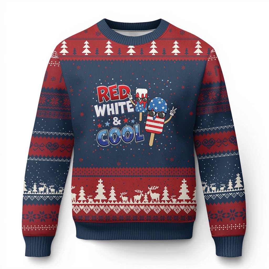 American Flag Popsicle Ugly Christmas Sweater Red White And Cool TS12 Navy Red Print Your Wear