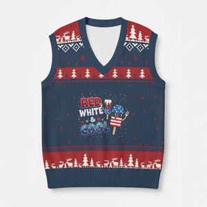 American Flag Popsicle V-Neck Knit Sweater Vest Red White And Cool