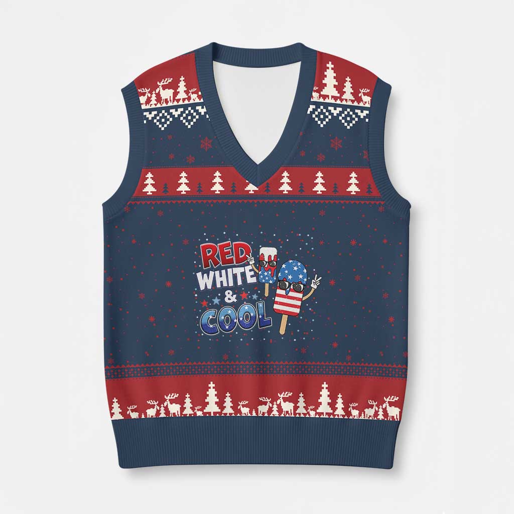 American Flag Popsicle V-Neck Knit Sweater Vest Red White And Cool TS12 Navy Red Print Your Wear