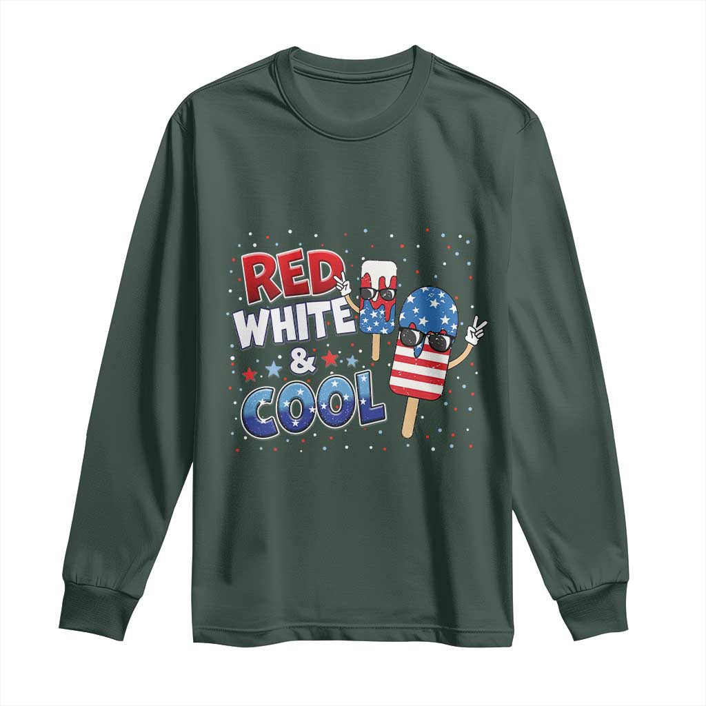 American Flag Popsicle Long Sleeve Shirt Red White And Cool TS12 Dark Forest Green Print Your Wear