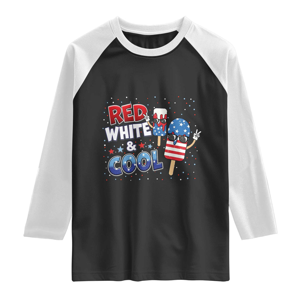 American Flag Popsicle Raglan Shirt Red White And Cool TS12 Black White Print Your Wear