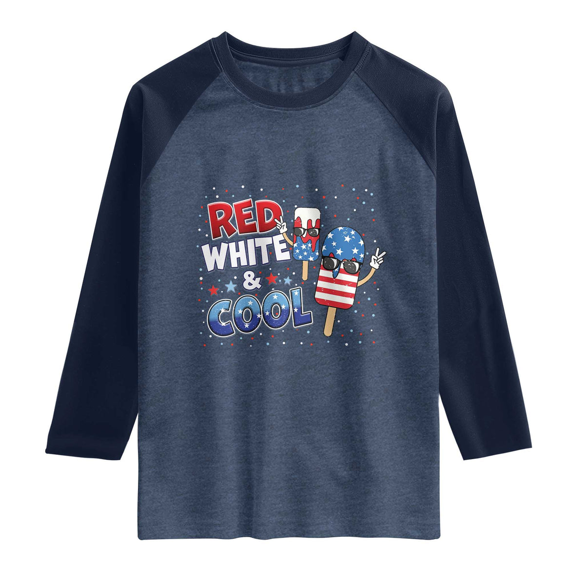 American Flag Popsicle Raglan Shirt Red White And Cool TS12 Heather Denim Navy Print Your Wear