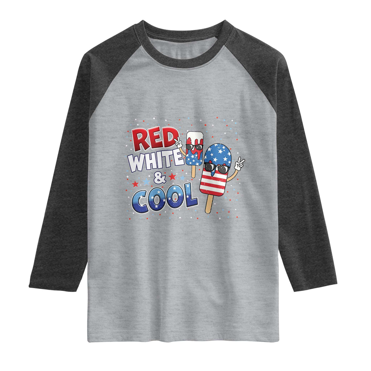 American Flag Popsicle Raglan Shirt Red White And Cool TS12 Heather Gray Heather Charcoal Print Your Wear