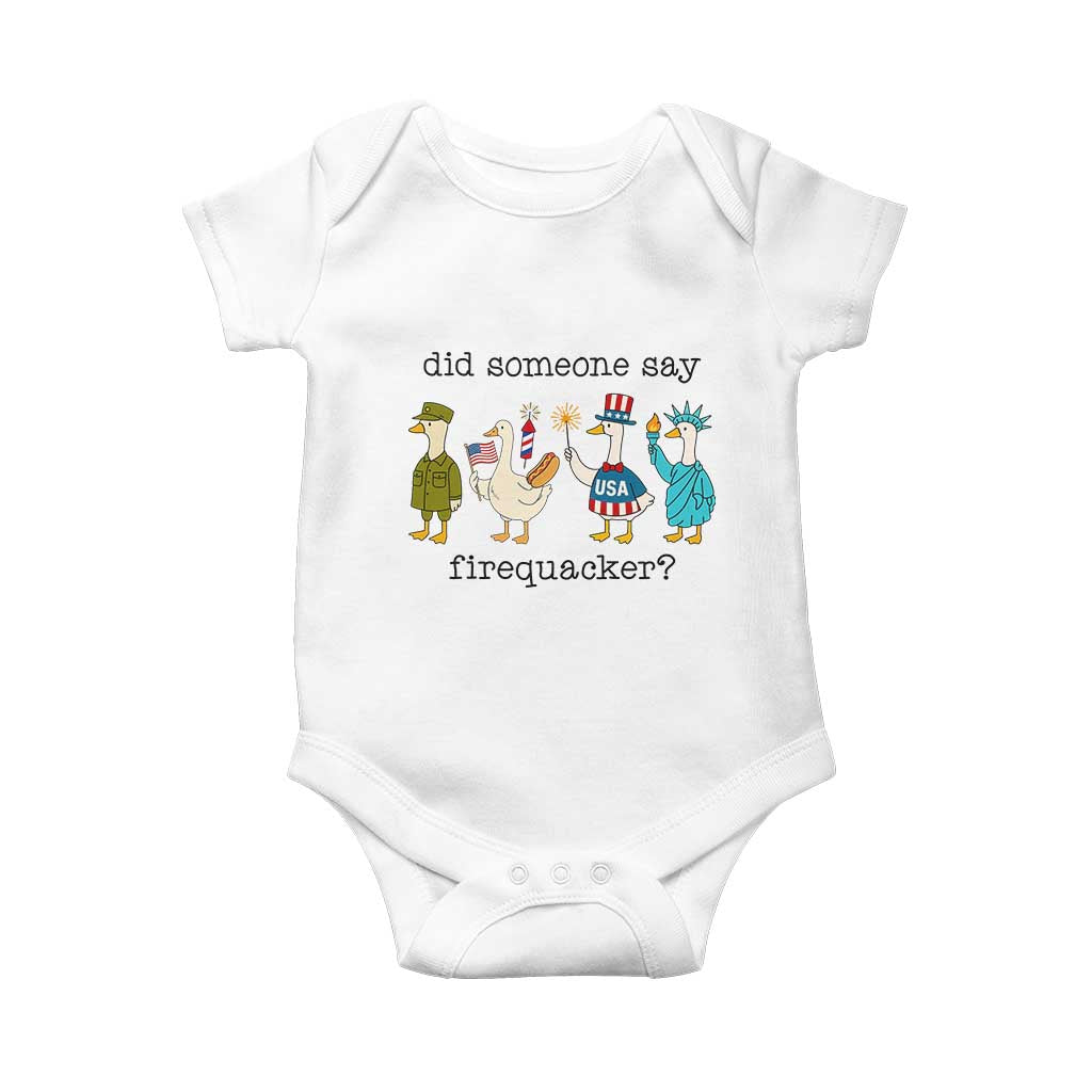 Funny Duck 4th Of July Baby Onesie Did Someone Say Firequacker