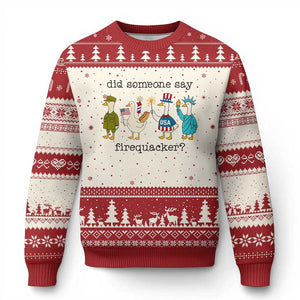Funny Duck 4th Of July Ugly Christmas Sweater Did Someone Say Firequacker