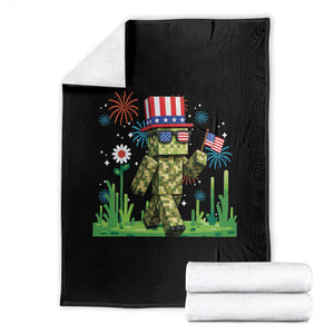 4th Of July Gamer Throw Blanket Pixel Art US Flag Gaming