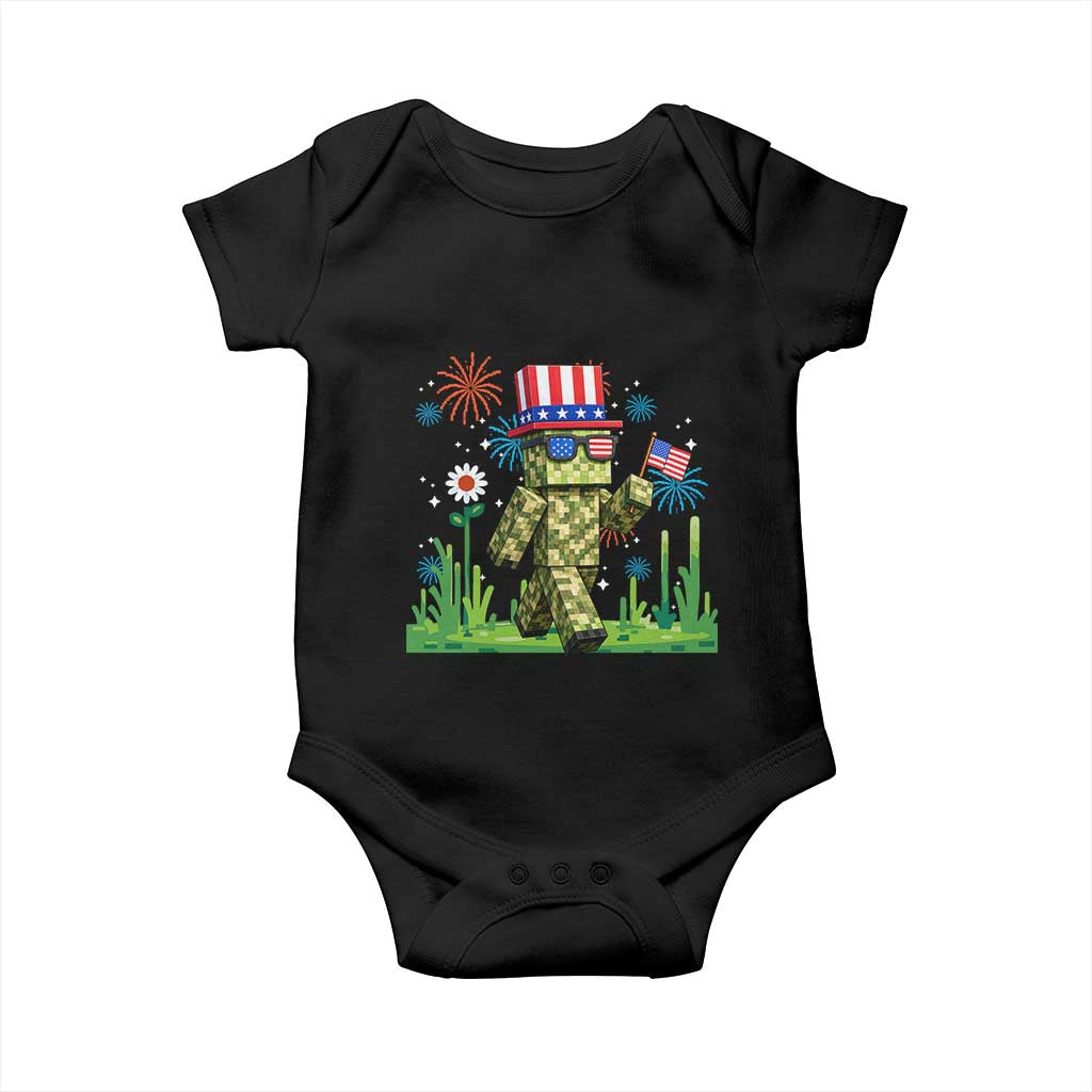 4th Of July Gamer Baby Onesie Pixel Art US Flag Gaming