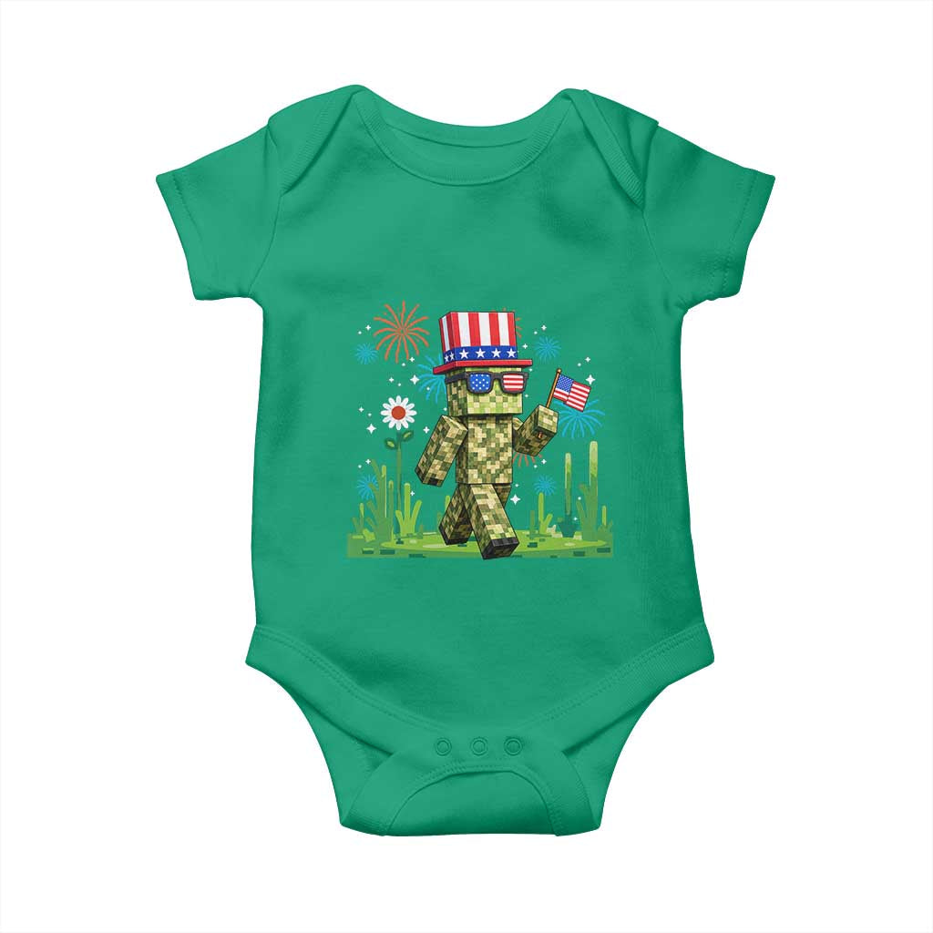 4th Of July Gamer Baby Onesie Pixel Art US Flag Gaming