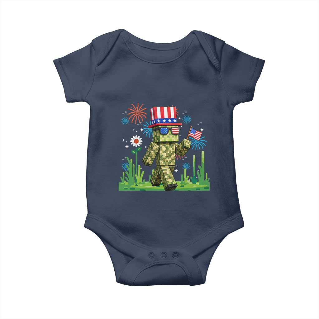 4th Of July Gamer Baby Onesie Pixel Art US Flag Gaming