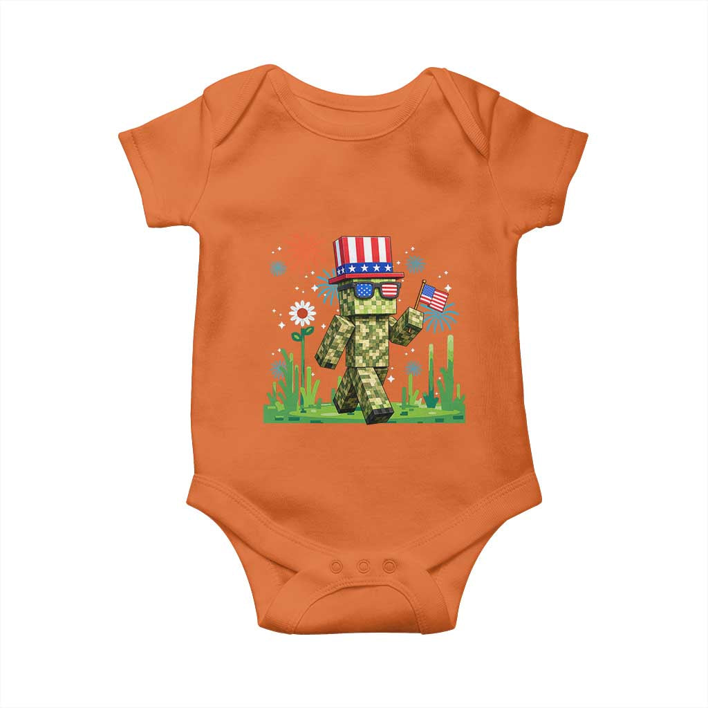 4th Of July Gamer Baby Onesie Pixel Art US Flag Gaming