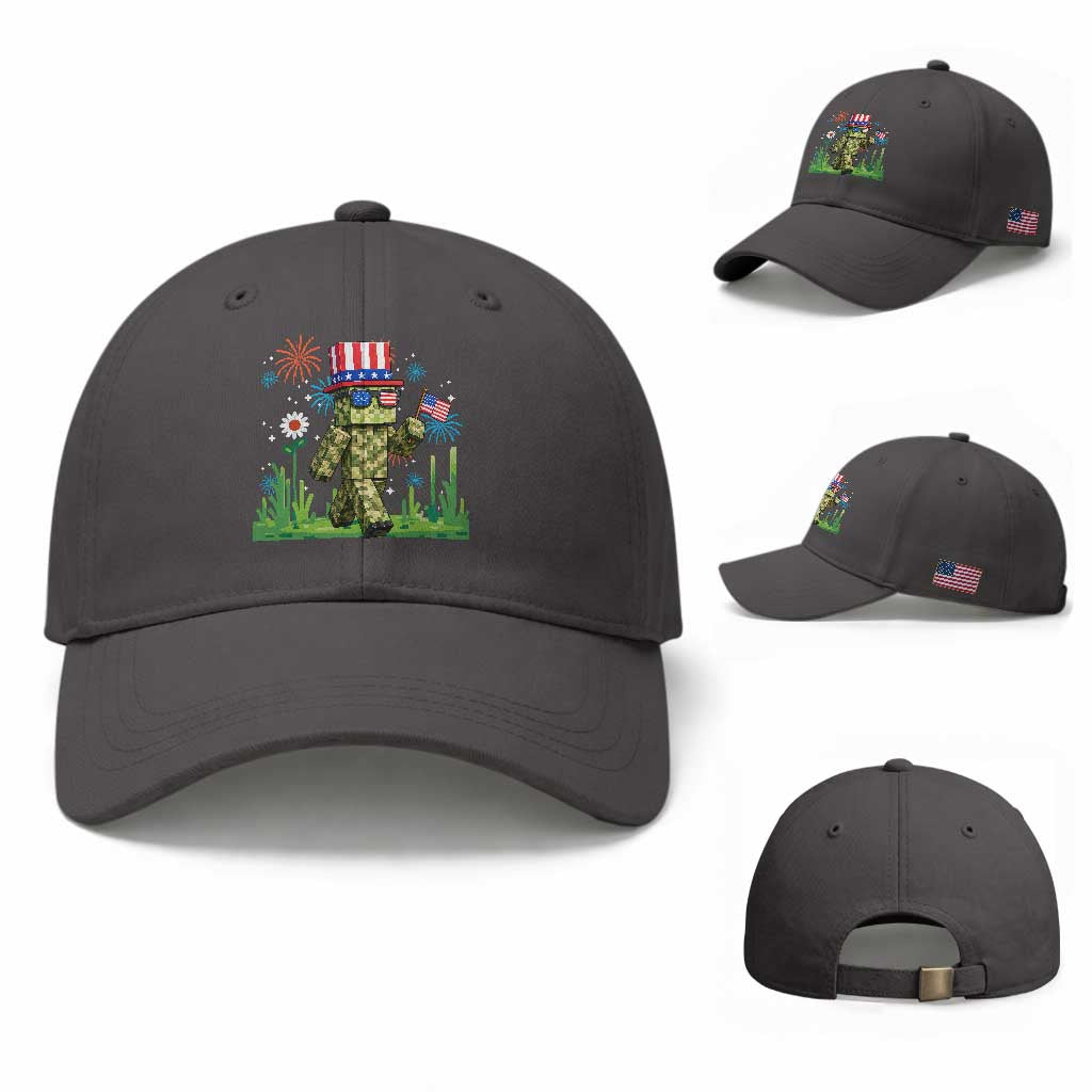 4th Of July Gamer Baseball Cap Pixel Art US Flag Gaming