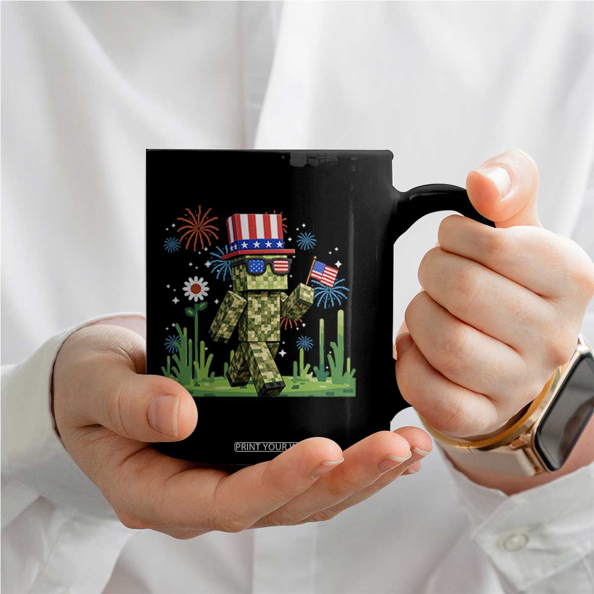 4th Of July Gamer Coffee Mug Pixel Art US Flag Gaming