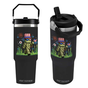 4th Of July Gamer Flip Straw Tumbler Pixel Art US Flag Gaming