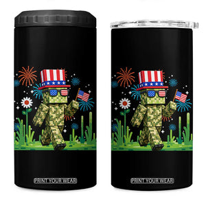 4th Of July Gamer 4 in 1 Can Cooler Tumbler Pixel Art US Flag Gaming