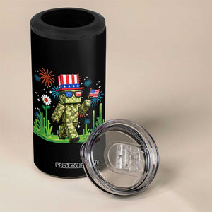 4th Of July Gamer 4 in 1 Can Cooler Tumbler Pixel Art US Flag Gaming