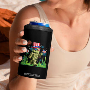 4th Of July Gamer 4 in 1 Can Cooler Tumbler Pixel Art US Flag Gaming