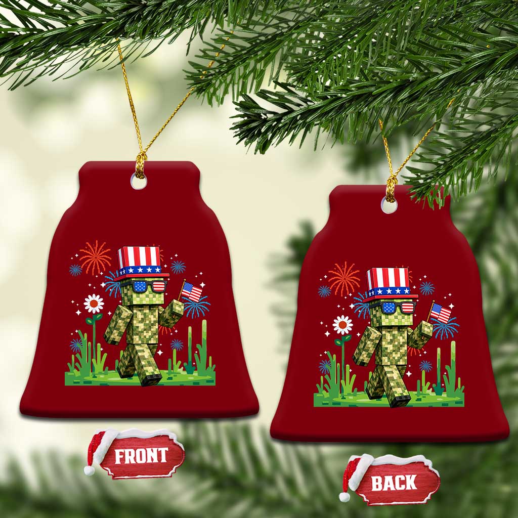 4th Of July Gamer Ceramic Ornament Pixel Art US Flag Gaming
