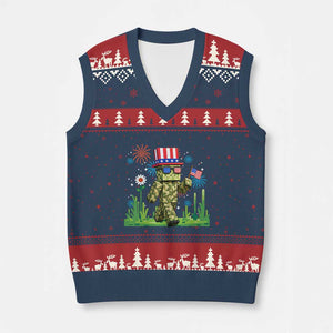 4th Of July Gamer V-Neck Knit Sweater Vest Pixel Art US Flag Gaming