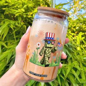 4th Of July Gamer Glass Can Pixel Art US Flag Gaming