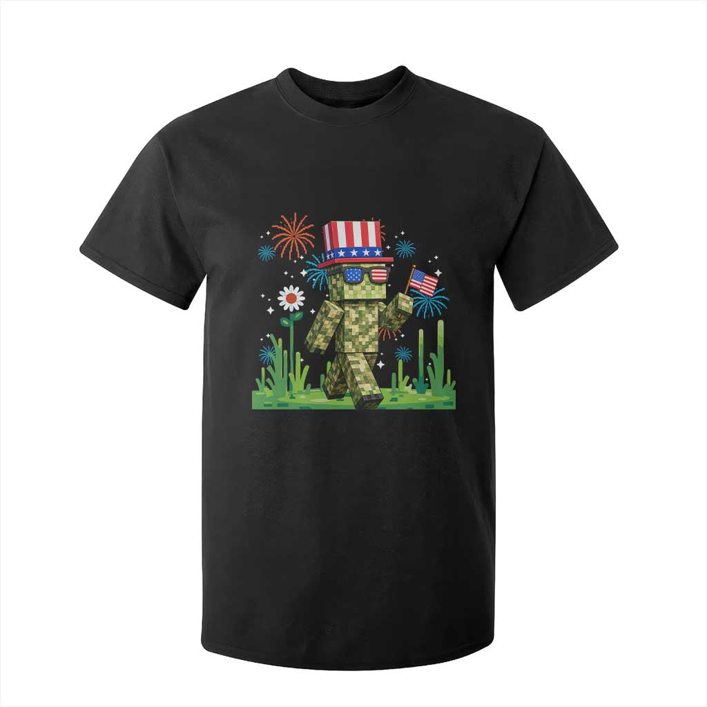 4th Of July Gamer T Shirt For Kid Pixel Art US Flag Gaming