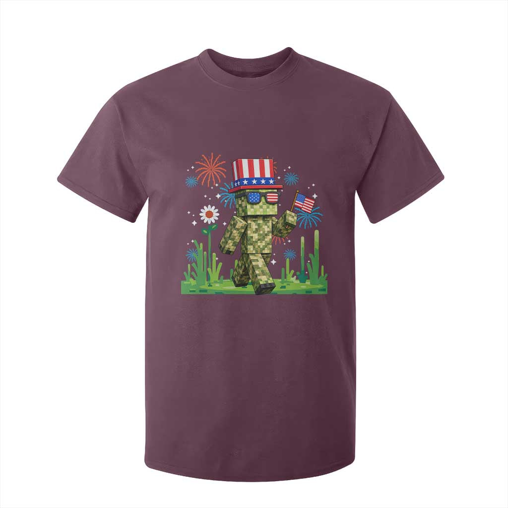 4th Of July Gamer T Shirt For Kid Pixel Art US Flag Gaming